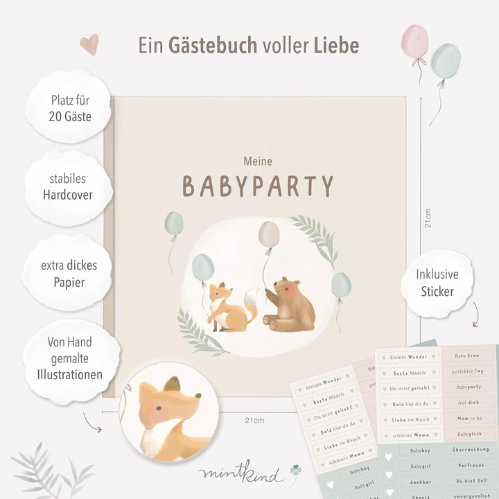 mintkind® Gästebuch "Meine Babyparty" Beige - Babyparty Geschenk für Junge & Mädchen, Baby Shower &