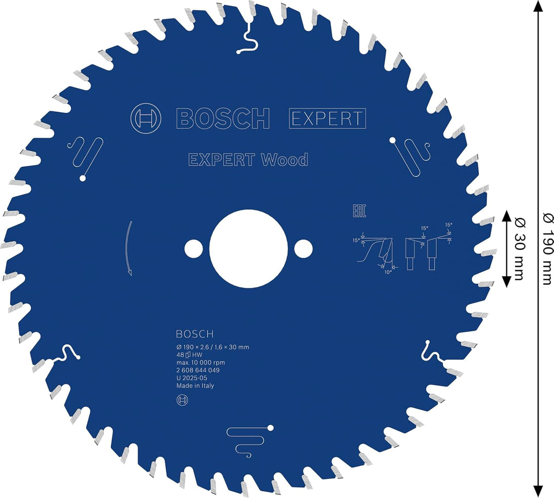 Bosch Professional 1x Kreissägeblatt Expert for Wood (Holz, Sägeblatt Ø 190 x 30 x 2,6 mm, 48 Zähne,