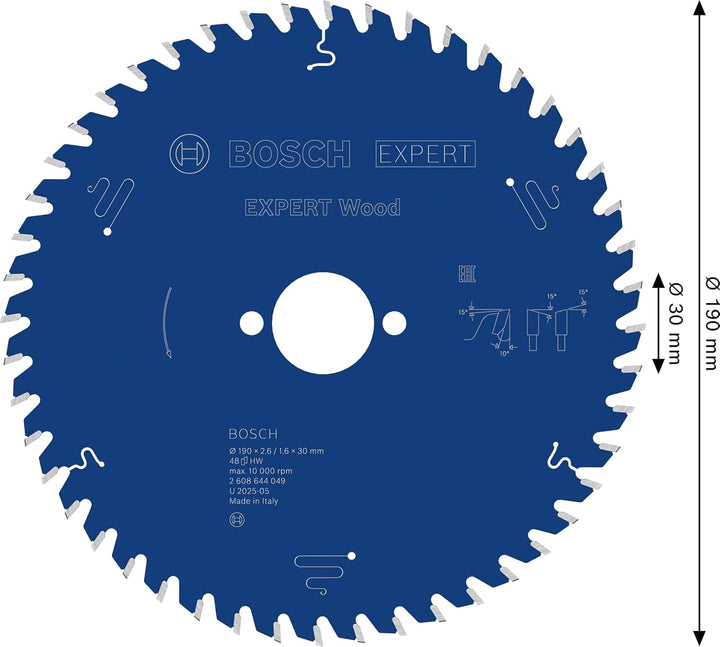 Bosch Professional 1x Kreissägeblatt Expert for Wood (Holz, Sägeblatt Ø 190 x 30 x 2,6 mm, 48 Zähne,