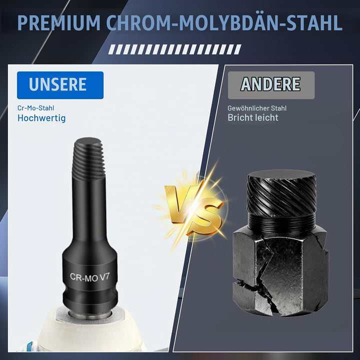 7 Stück Schraubenausdreher Set Profi, 12,5 Mm 1/2 Zoll Vierkantkopf Beschädigter Schraubenauszieher
