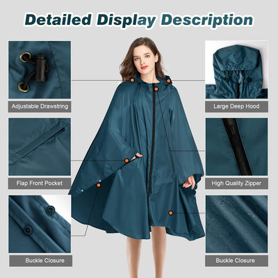 LAMA Mode Regenponcho Unisex Regenmantel Atmungsaktiv Regencape Leicht Regenjacke Regenschutzbekleid