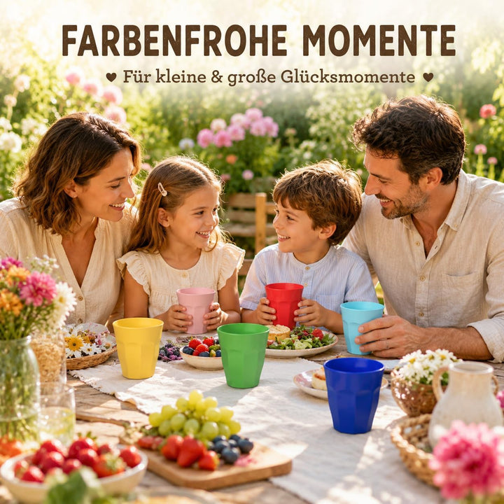 ReWu Melamin Becher 6er Set bunt, 250 ml | BPA-frei, robust, leicht Becher Set, Becher Set
