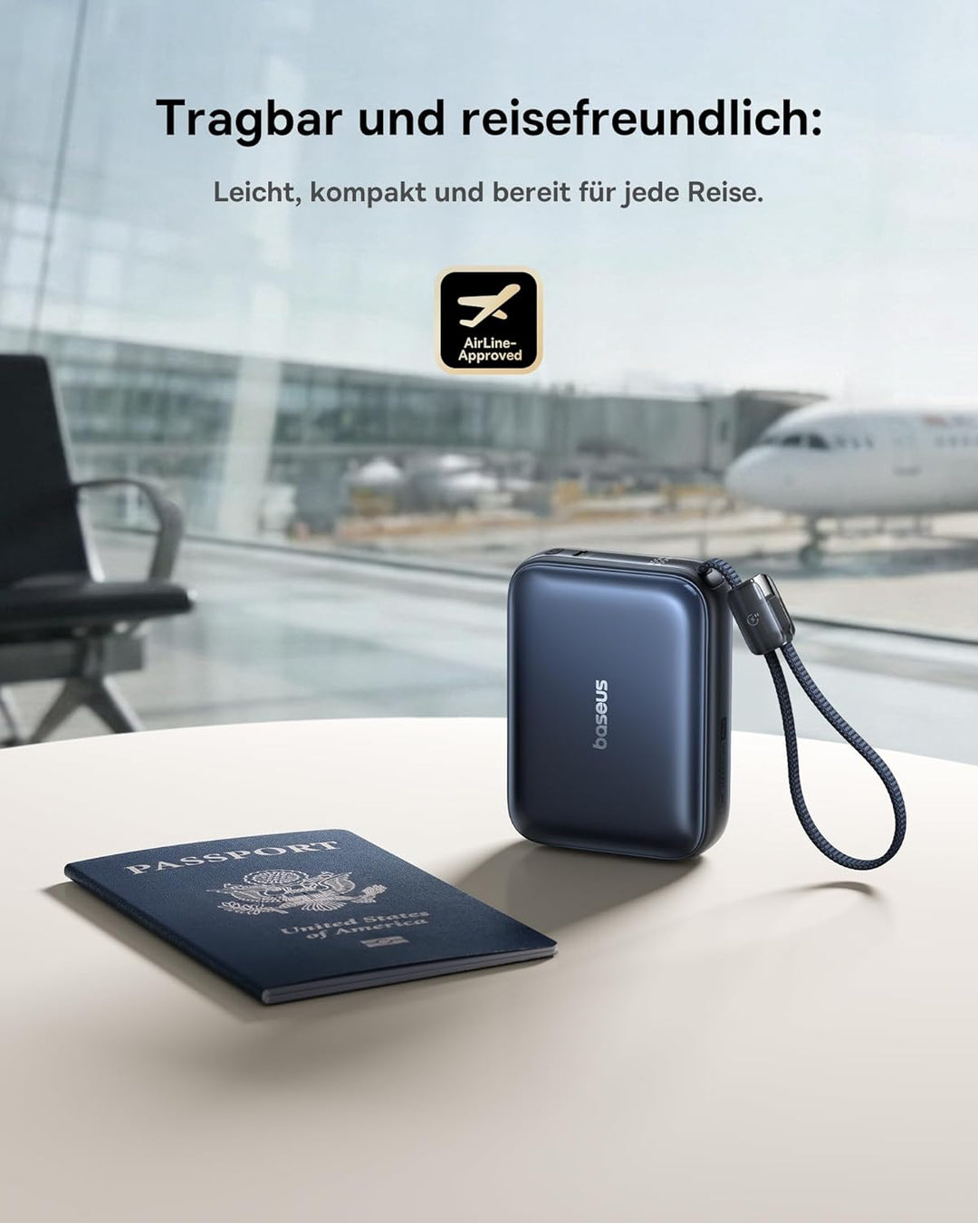 Baseus AC22 Mini Powerbank 20000mAh, 45W PD Power Bank Klein mit Integriertem USB-C Kabel, Externe H