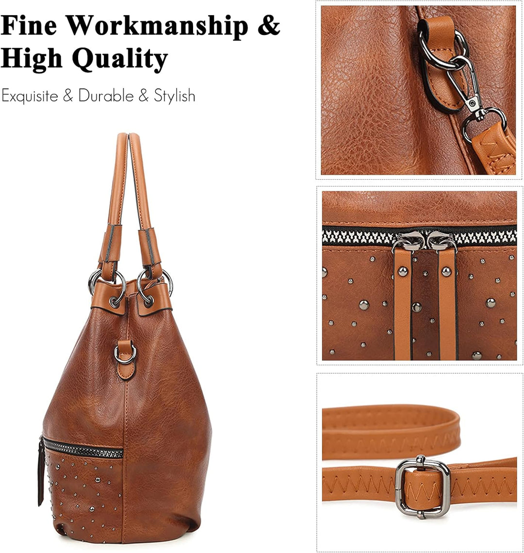 FANDARE Retro Handtaschen Damen Schultertasche Umhängetasche Frauen PU Leder Wasserdicht Tragetasche