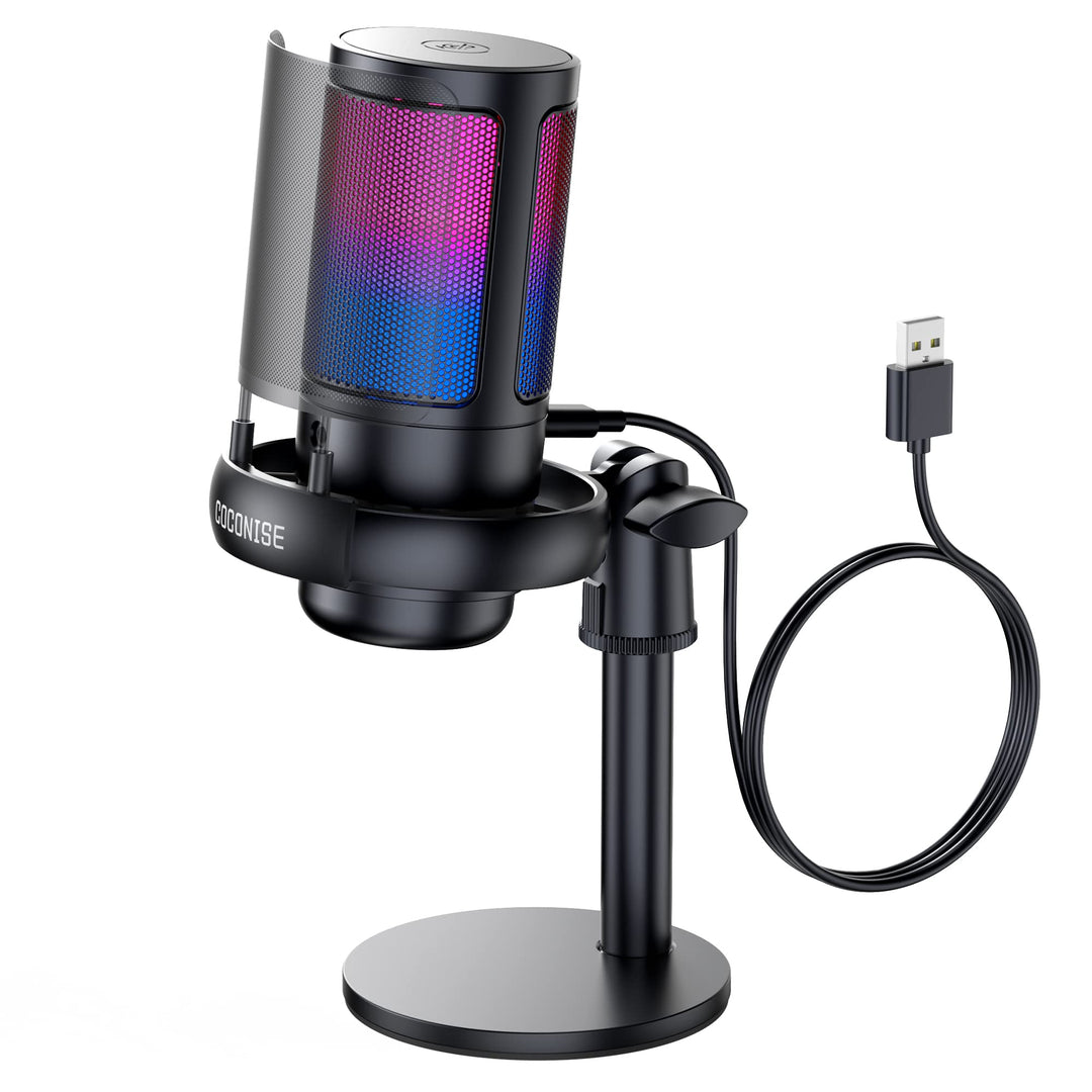 Gaming Mikrofon PC RGB, COCONISE, für Streaming Podcast Studio, USB Microphone für PS4 PS5 Mac, Ein-