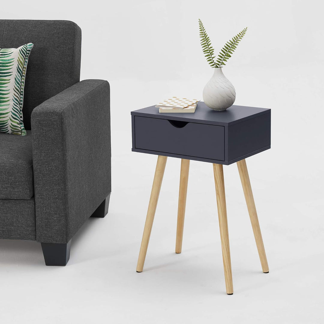 [en.casa] Beistelltisch 'Sörby' mit Schublade Dunkelgrau Retro 60x40x30 cm Kommode Nachttisch Schubl