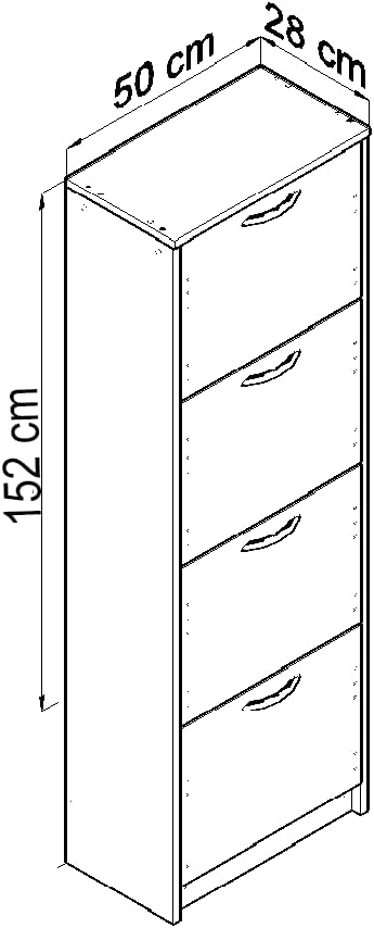 MATKAM Schuhschrank 4S, in Schlichter Optik, B 50 x H 152 x T 28 cm, laminierte Möbelplatte 16 mm, m