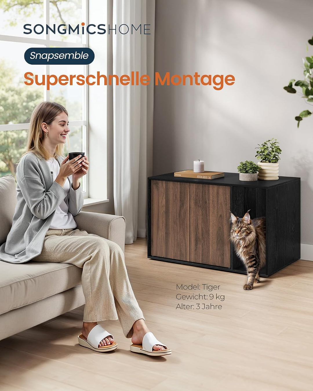 SONGMICS Home Katzenklo-Schrank, Toolless-Technologie, superschnelle werkzeuglose Montage, Katzenhau