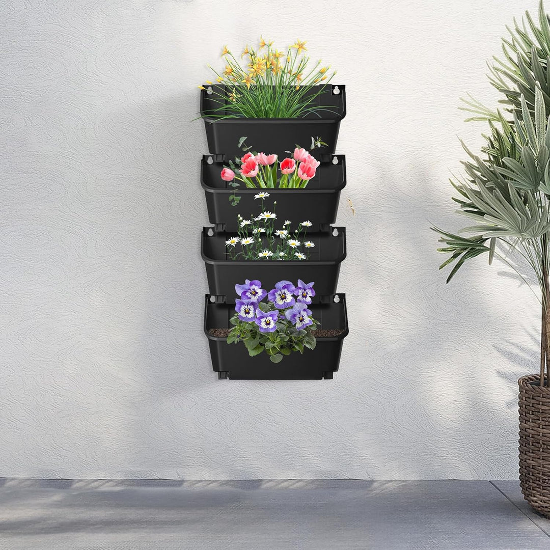 Wandpflanzgefäss Set 4 Stück Vertikaler Garten Pflanzkübel Aus PP Kunststoff Wandmontage Mit Entwäss