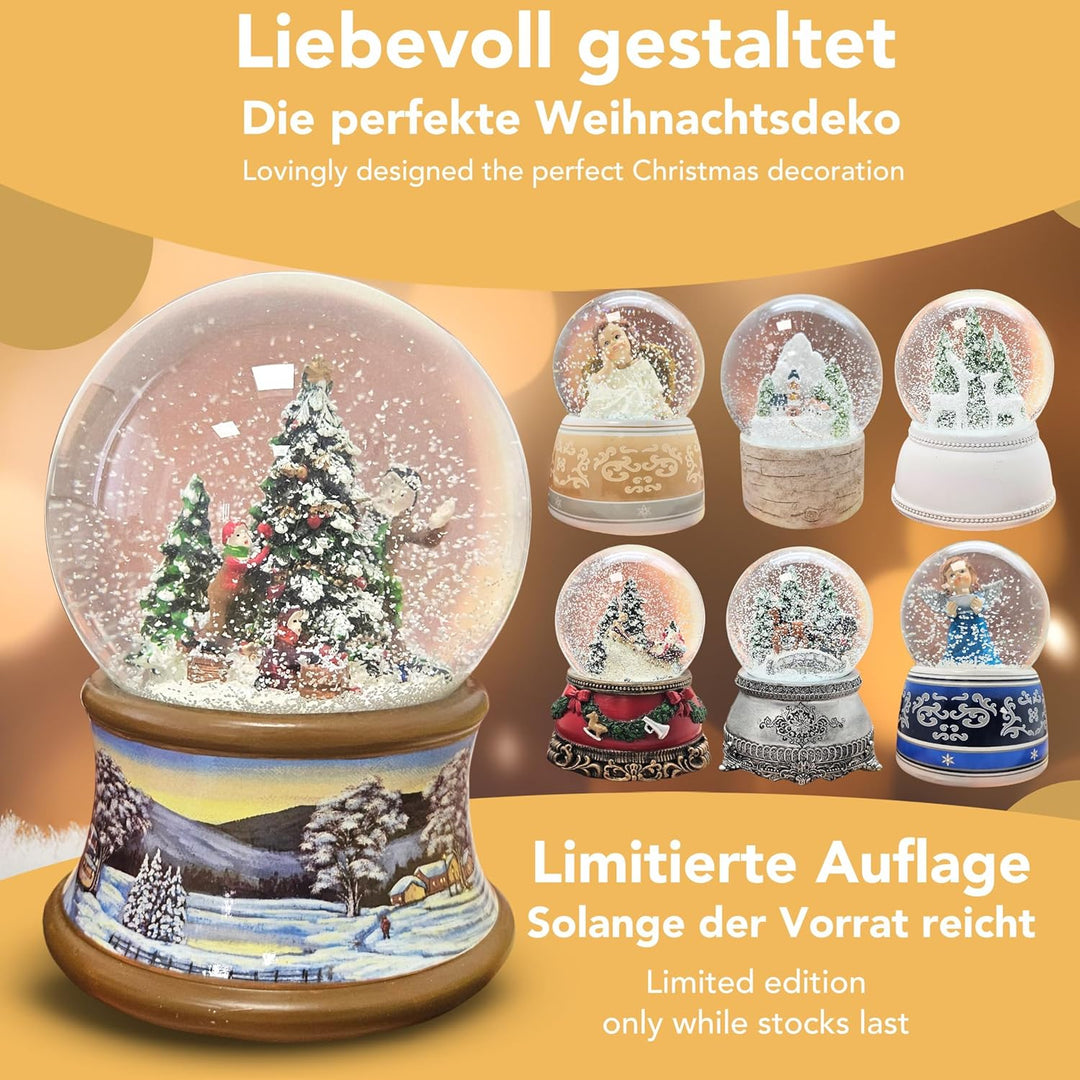 Weihnachts-Schneekugel mit Musik | Schneekugel Christbaum schmücken | Sockel Winterlandschaft braun