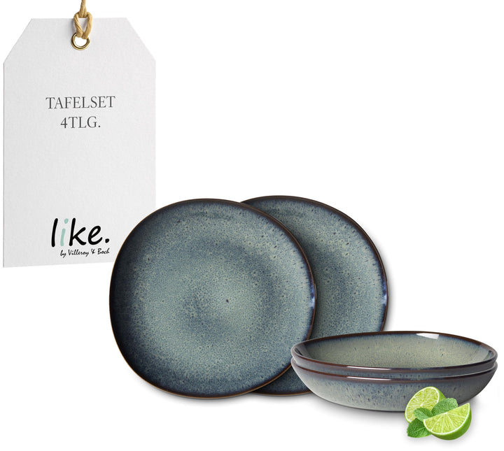 like. by Villeroy &amp; Boch - Lave gris Geschirr Set aus Steingut, 4tlg., Pottery Look, Tafelservice fü
