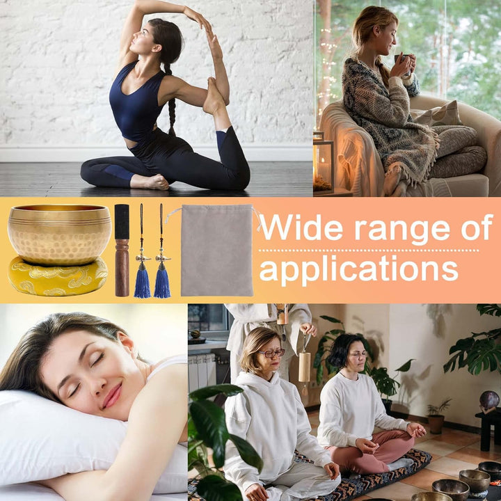 Tibetisches Klangschalen Set,Ø 13cm Meditationsklangschale, Hand gehämmert Messing Klangschale Set m