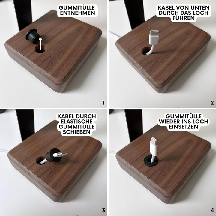 Headset Halterung aus Nussbaumholz – Kopfhörer Halterung mit schwerem Stahlblech & Lederauflage – Ko