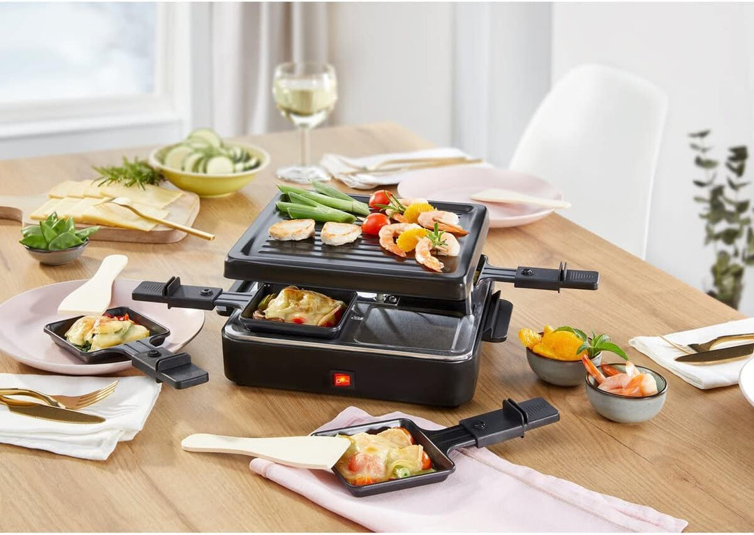 Korona 45081 Raclette für 4 Personen | Quadratisches Raclette mit 4 Pfannen & Spateln | Mit antihaft