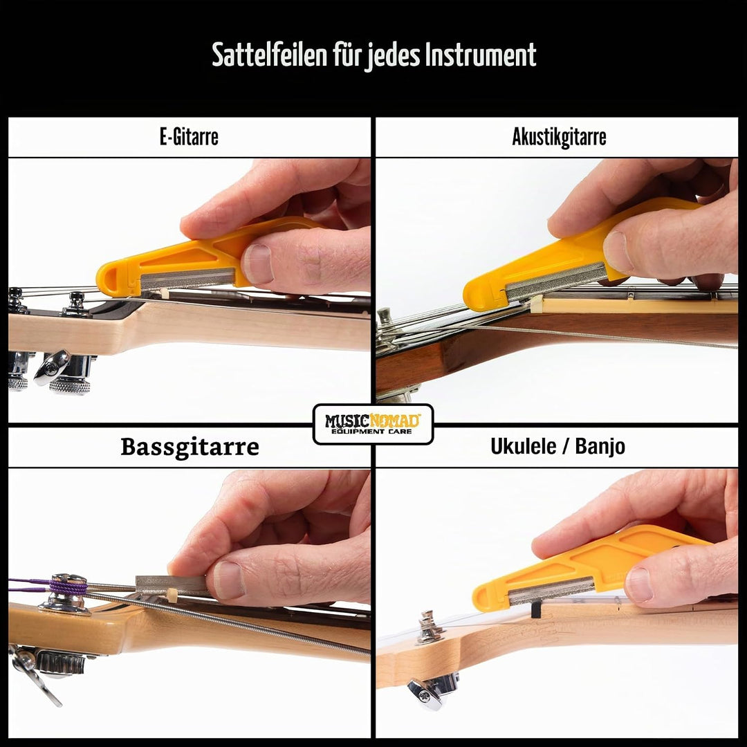 MusicNomad Diamantbeschichtete Mutternfeile Komplett-Set – 16-teilig mit Aufbewahrungsbox und Reinig