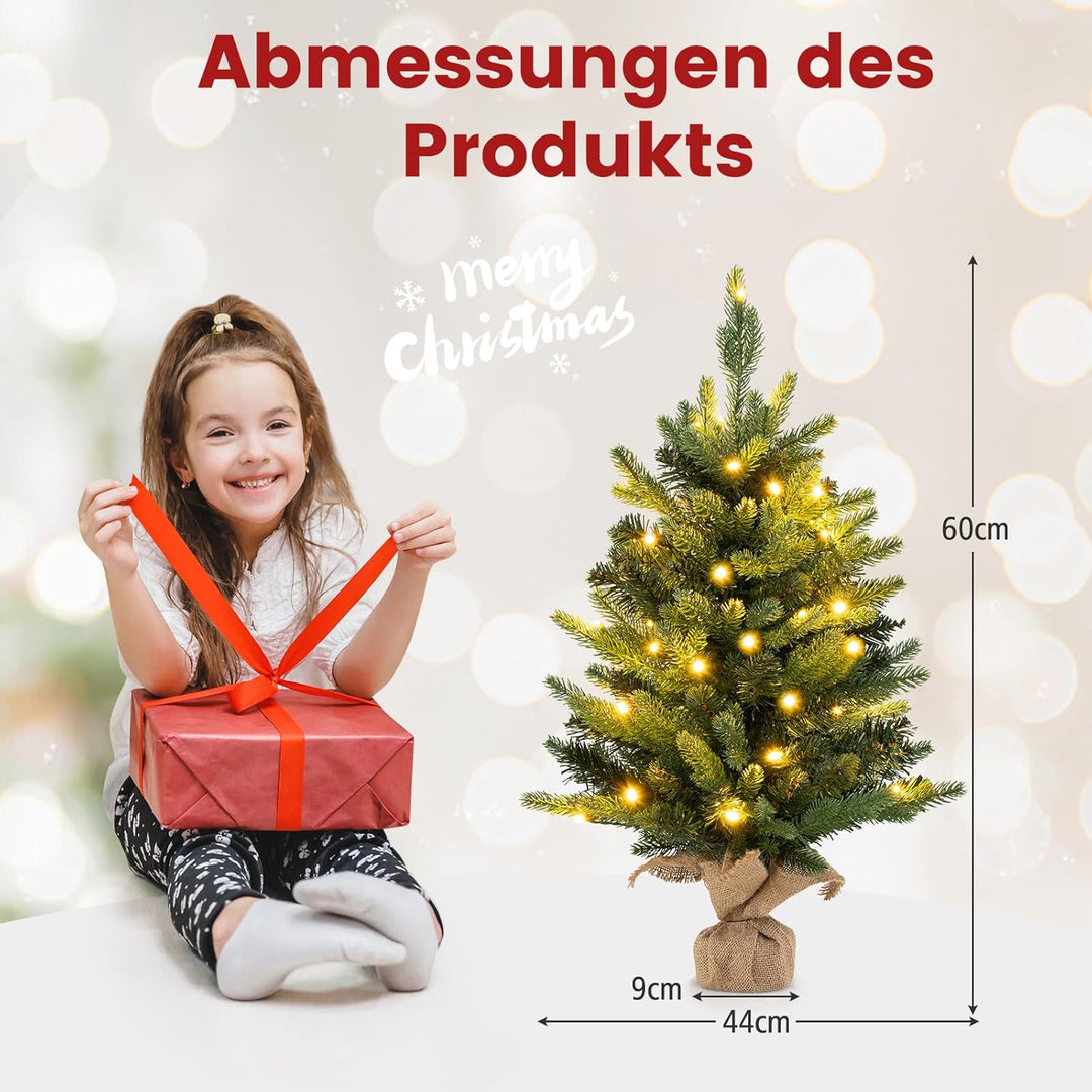 COSTWAY 60 cm künstlicher Weihnachtsbaum mit Beleuchtung, Kleiner Tannenbaum, Tisch-Weihnachtsbaum m