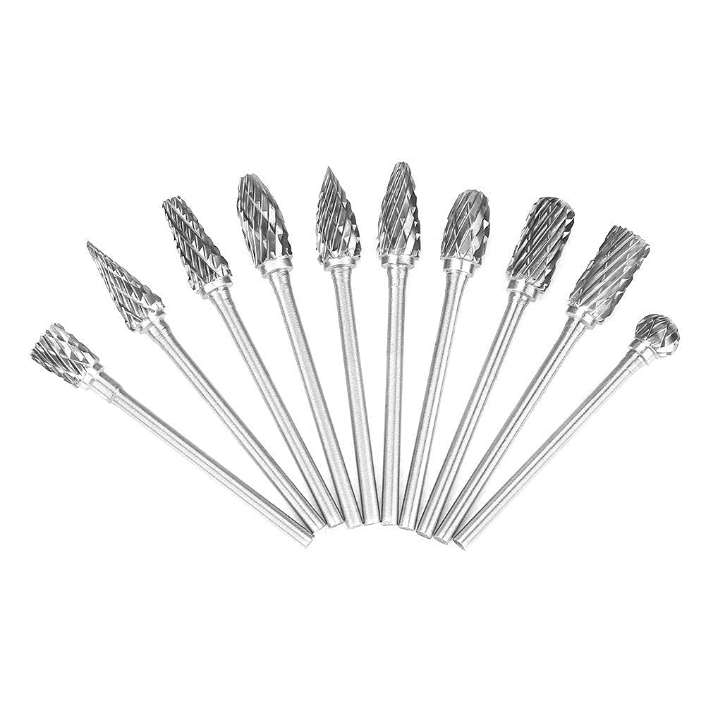 10 Stück Hartmetall Rotations Bits 2,35 mm Schaft Drehfeile Hartmetall Frässtifte Set Werkzeuge für