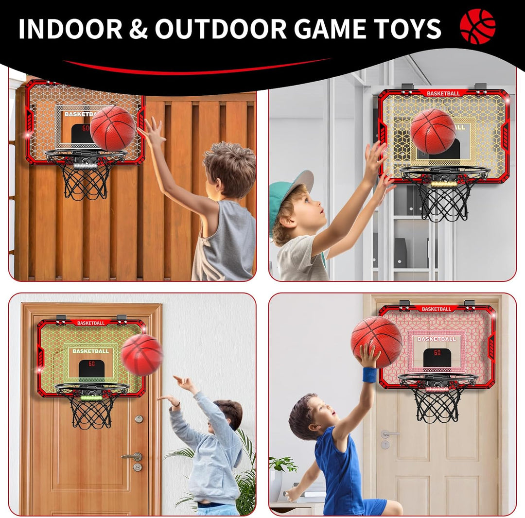 Mini-Basketballkorb für Tür mit elektronischer Anzeigetafel, 7-Farben-LED-Backboard &amp; Fernbedienung,