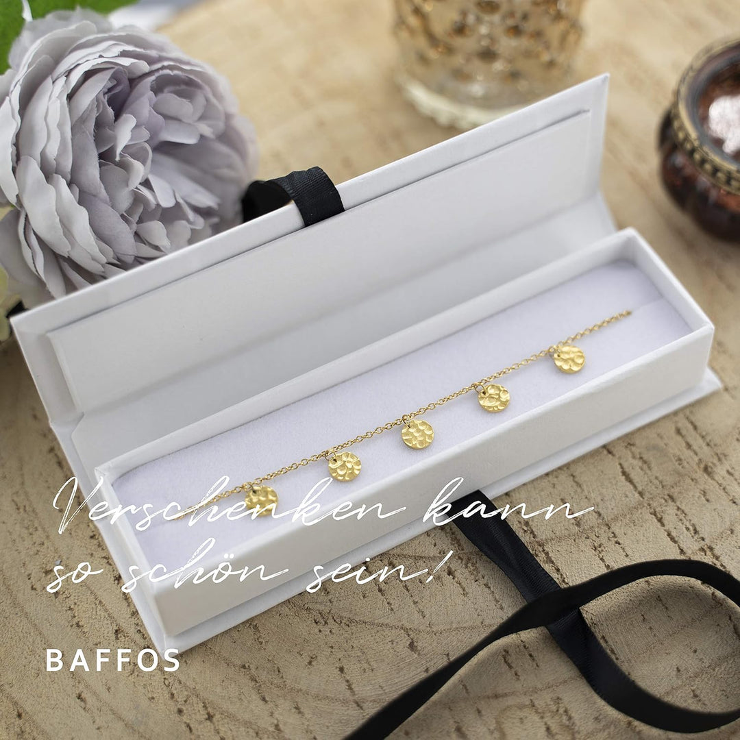 Plättchen Halskette aus widerstandsfähigem Edelstahl in Farbe Rose-Gold und Silber für Damen - runde