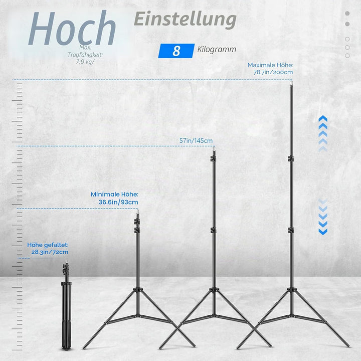 Neewer Fotografie-Lichtstativ, 3-6.6ft/92-200cm verstellbarer stabiler Stativständer für Reflektoren