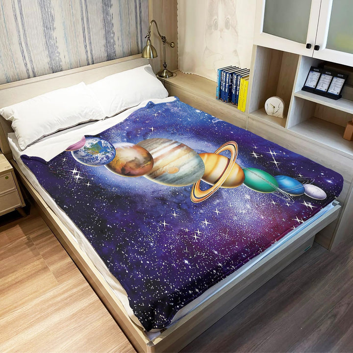 YISUMEI Decke 150x200 cm Kuscheldecken Sanft Flanell Weich Fleecedecke Tagesdecke Sonnensystem Plane