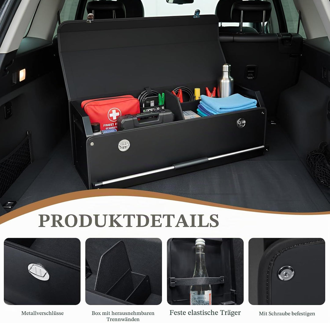 Kofferraum Organizer mit Deckel – Premium NAPPA-Leder, Tragbarer Push-Pull-Griff &amp; Stabile Universal