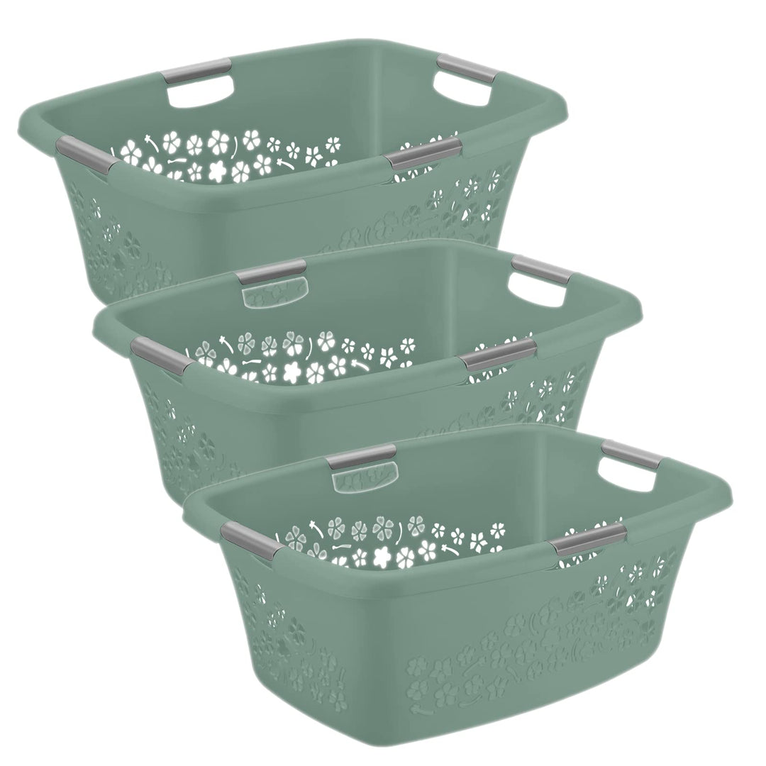 Rotho 3er-Set Wäschekorb Flowers 50l, Kunststoff (PP) BPA-frei, grün, 3x50l, (65,1 x 49 x 26,2 cm),