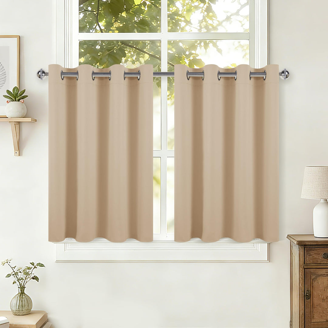 DWCN Gardinen für Kleine Fenster, Blickdichte Vorhänge Kurz H 90 cm x B 132 cm, Biscotti Beige Vorha