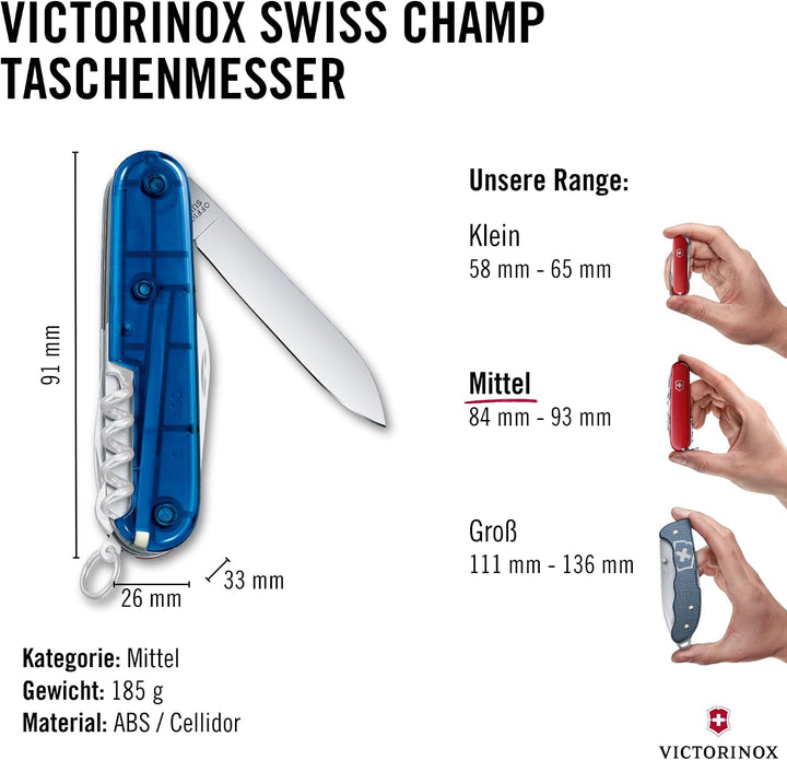 Victorinox Taschenmesser Swiss Champ (33 Funktionen: Metallfeile, Mini-Schraubendreher) rot Blau Tra