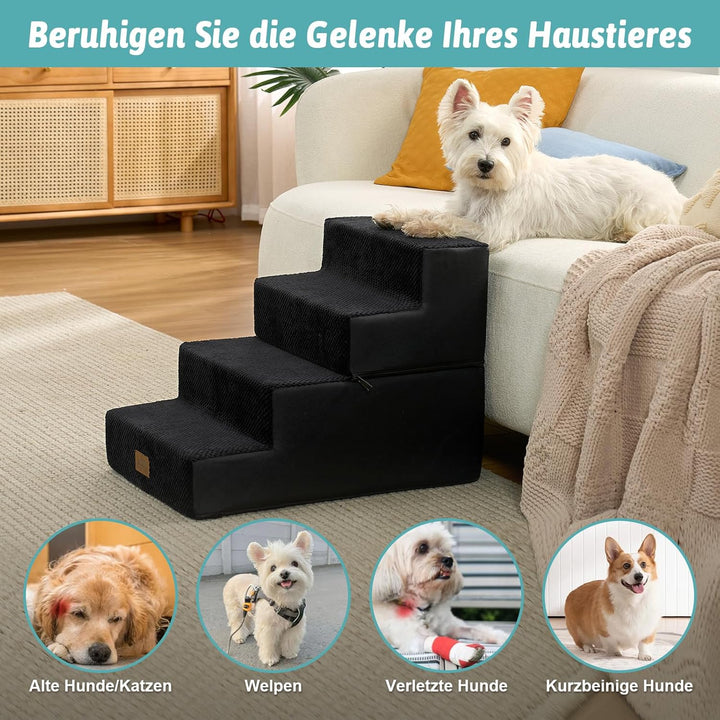 Hundetreppe 4 Stufen 45cm Hoch, 2-in-1 Hundetreppen für Kleine Hunde Alte Katzen, Faltbare Haustiert