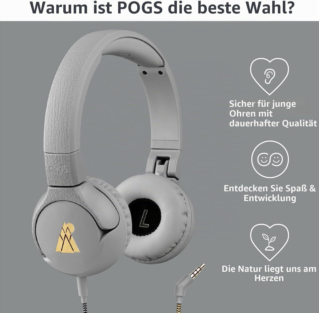 POGS-Kinderkopfhörer mit Kabel | The Elephant 2 | Faltbarer robuster Kinderkopfhörer ab 3 Jahren | L