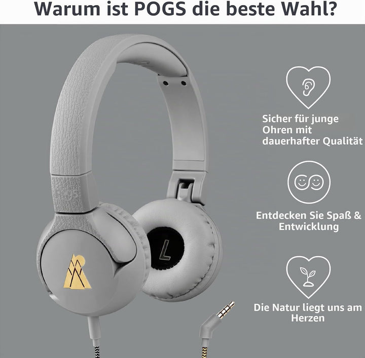 POGS-Kinderkopfhörer mit Kabel | The Elephant 2 | Faltbarer robuster Kinderkopfhörer ab 3 Jahren | L