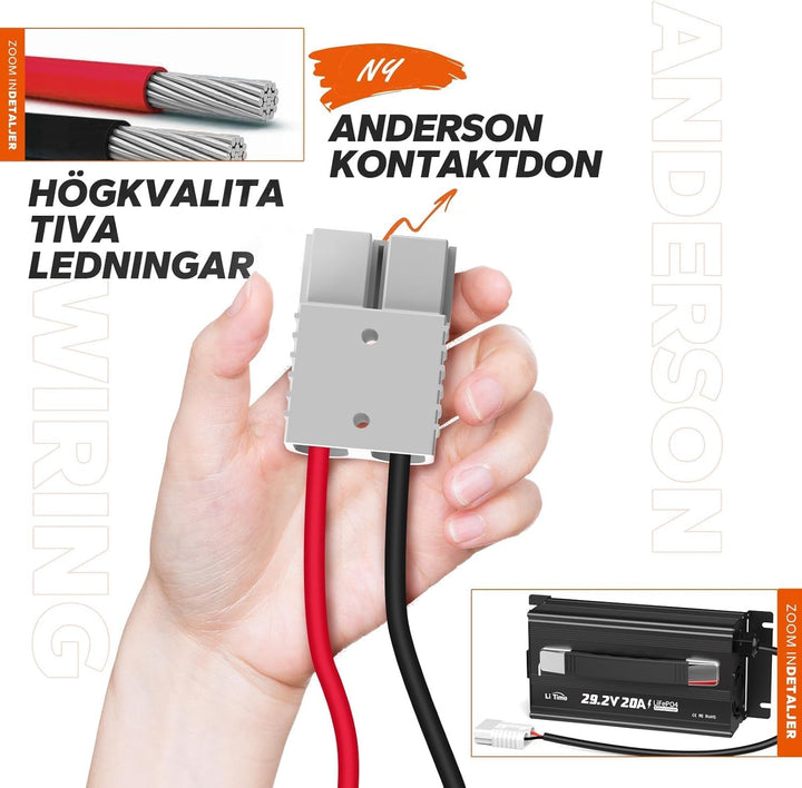 LiTime 29.2V 20A LiFePO4 Batterieladegerät AC-DC, mit Anderson Stecker LED-Anzeigen, 4 eingebaute Sc