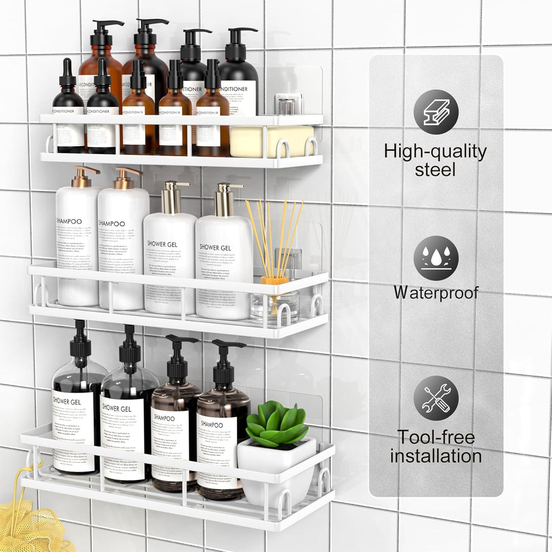 Duschablage Ohne Bohren, Wasserdichter Duschregal, 3 Stück Badezimmer Regal Organizer, Shampoo Dusch