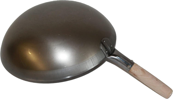 Wok Pfanne runder Boden Ø 30 cm, für Gas, mit Holzgriff auch zum Aufhängen