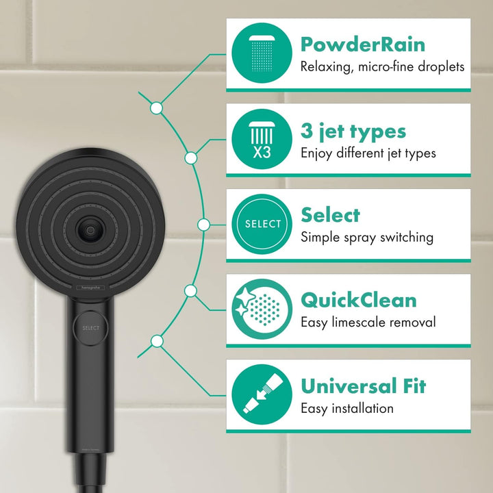 hansgrohe Duschkopf Pulsify Select S, Duschbrause 3 Strahlarten Activation, Antikalk-Funktion, Matts