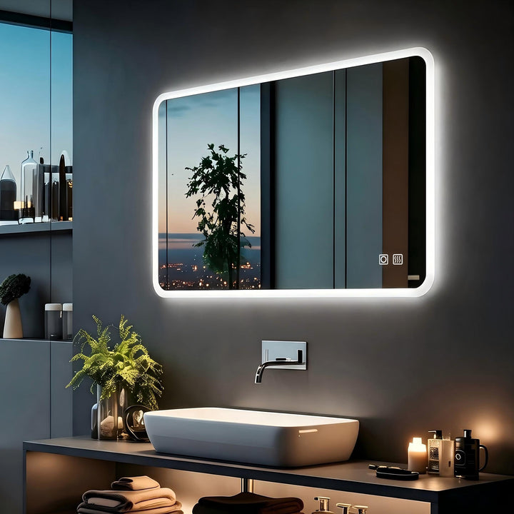 MIQU LED Badspiegel mit Beleuchtung 120x70 cm Badezimmerspiegel, Bad Gross Spiegel mit Touch Weiss 6
