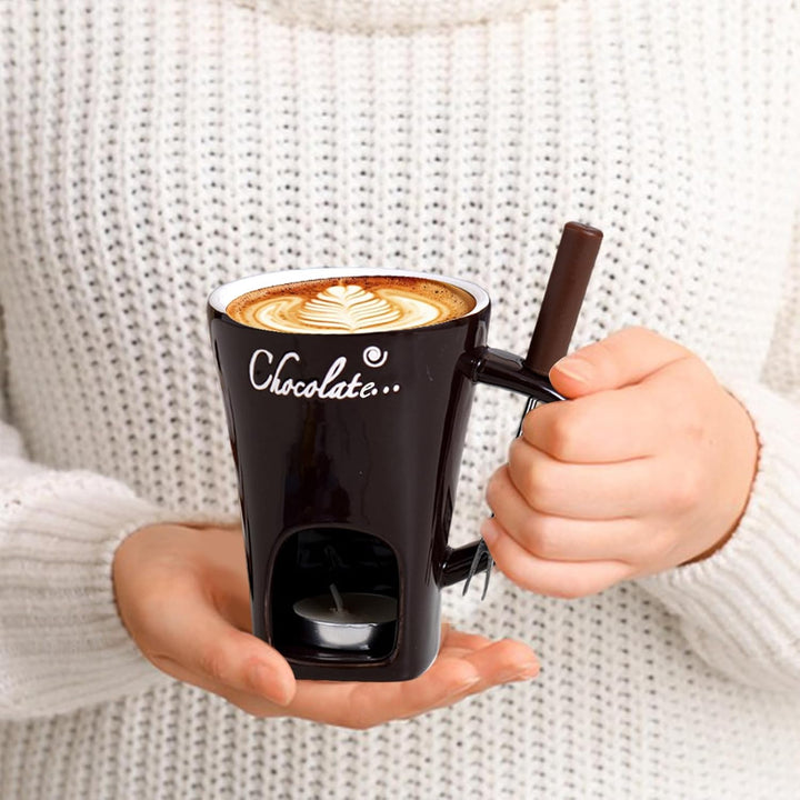 2 Stück Keramike Schokofondue Tasse, 200Ml, Butter Schokoladen Pot Mit Gabeln, Schokobrunnen, Home T