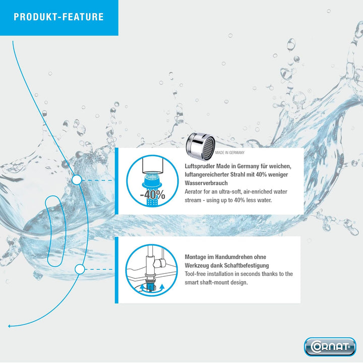 Cornat Spültisch-Zweigriffarmatur "Lisa" - Hochwertiger Messingkörper - verchromt - Hoher & schwenkb