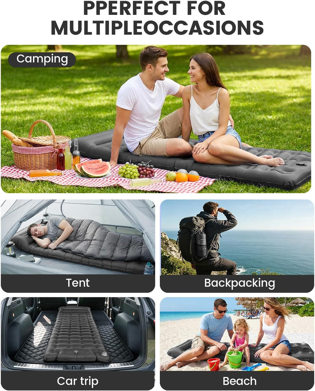 WARMTUYO Isomatte, Luftmatratze Camping mit Elektrisch Pumpe, 12CM Dicke Matratze Outdoor Aufblasbar