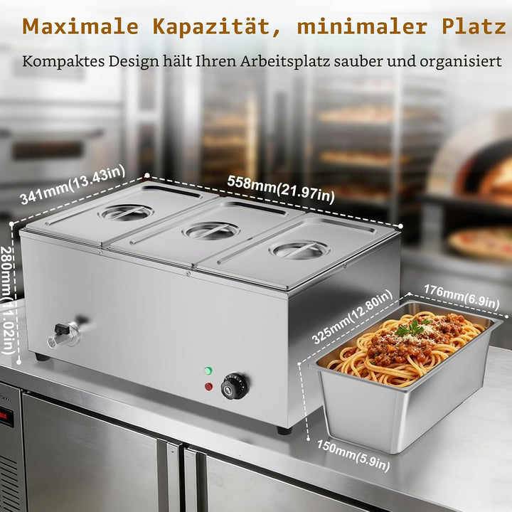 TAIMIKO Elektrisches Badezimmer, Edelstahl, 220 V, professionelle Speisew?rmer, Bain Marie mit 6 F?C