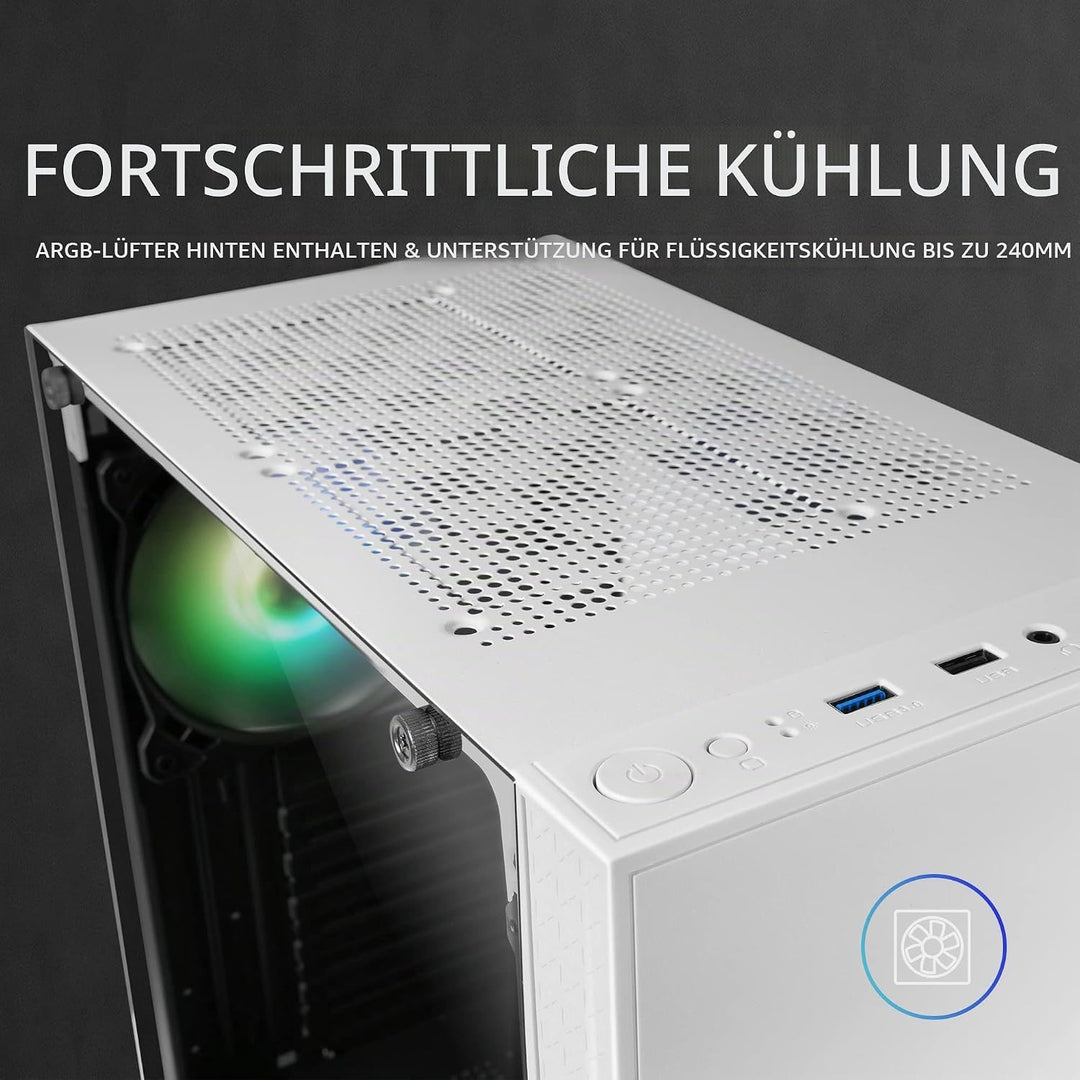 Mars Gaming MC-U3 Weiss, PC ATX XL Gehäuse, Front Triple ARGB, 12cm Lüfter, Gehärtetes Glasfenster,