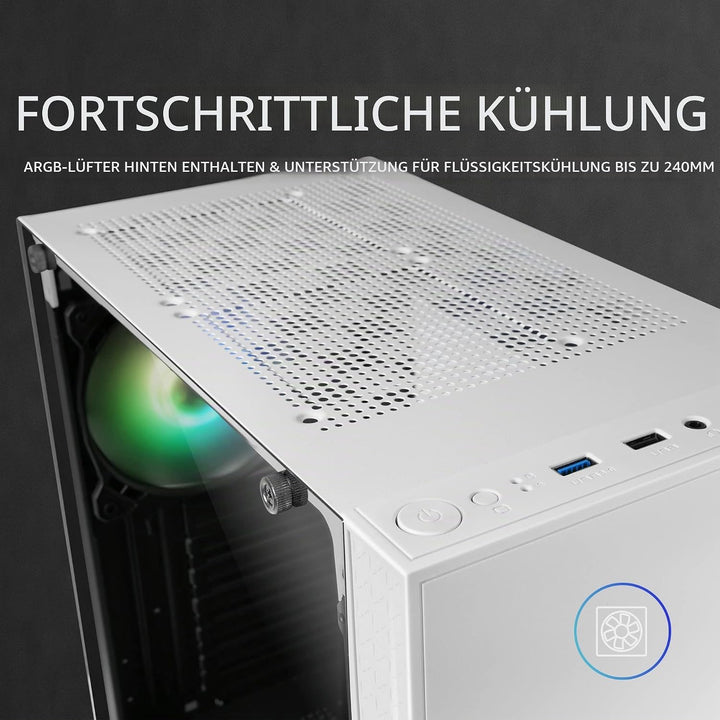 Mars Gaming MC-U3 Weiss, PC ATX XL Gehäuse, Front Triple ARGB, 12cm Lüfter, Gehärtetes Glasfenster,