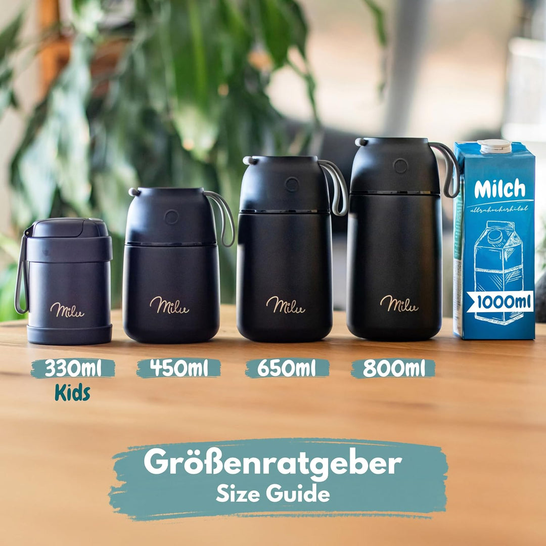 Milu® Thermobehälter 450, 650ml, 800ml | Edelstahl Warmhaltebehälter | Essensbehälter | Speisegefäss