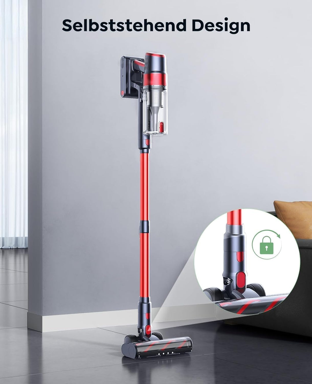 SunSare Akku Staubsauger Kabellos 50KPa/600W/65Min, Akkustaubsauger mit Automatikmodus, Wandmontiert