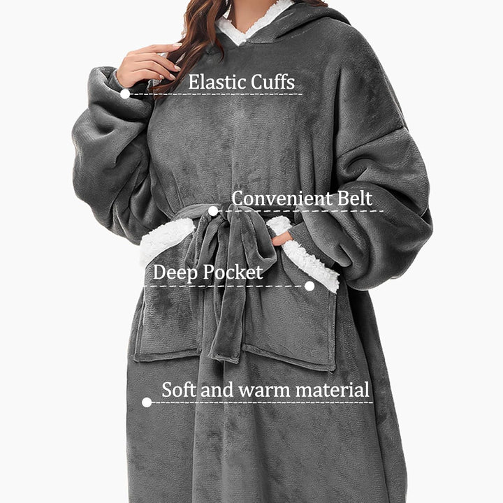 FEELJAM Hoodiedecken Kuscheldecke ärmel Decke mit Kapuze Grau Warme Decken für den Winter, zum Erwac