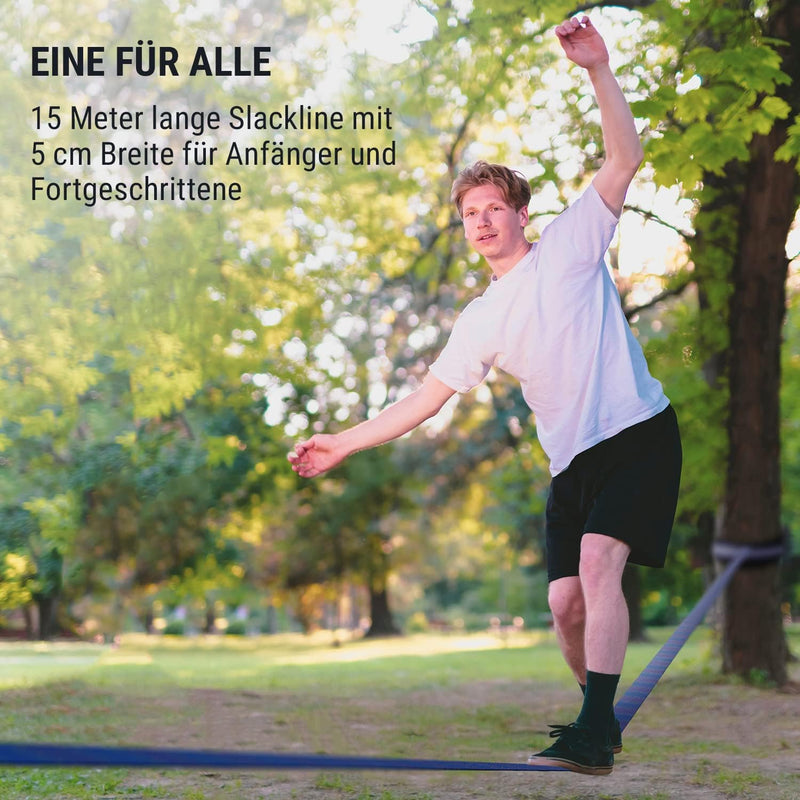 Klarfit Slackline, Slackline für Kinder & Erwachsene, Slackline-Set mit Übungsline, Ratsche, Seile &