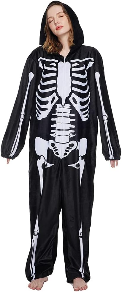 EraSpooky Totenkopf Pyjama Kostüm für Erwachsene für Halloween Party, Cosplay, Karneval, Themenparty