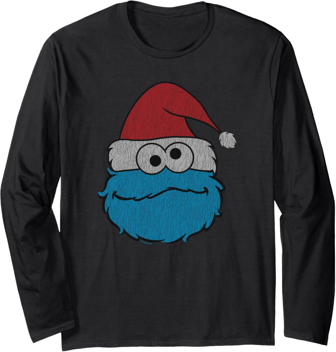 Sesame Street Cookie Monster Distressed Christmas Santa Hat Langarmshirt