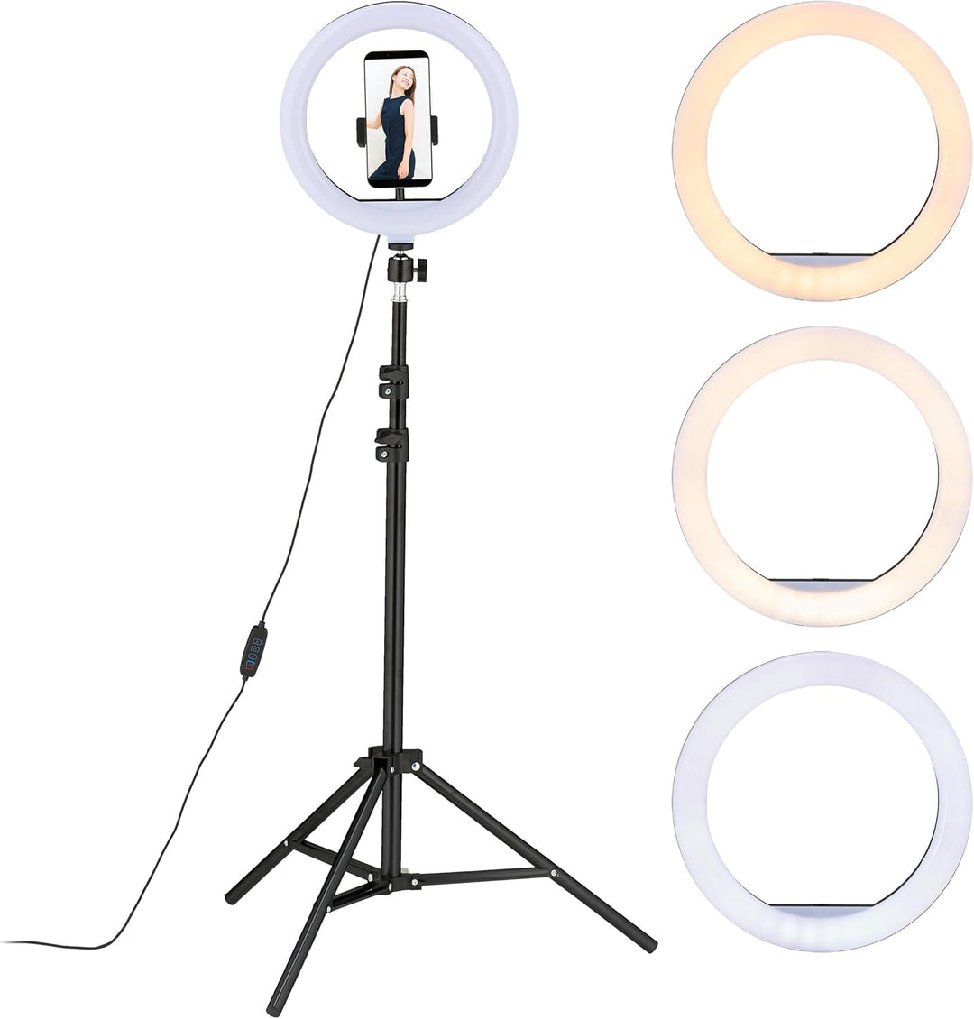 Relaxdays LED Ringlicht mit Stativ, 10" Ringleuchte dimmbar, Make-up, Fotografie & Videos, Lichtring